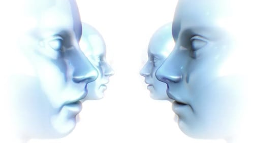 Abstract Digital Human Heads Futuristic Looping Background