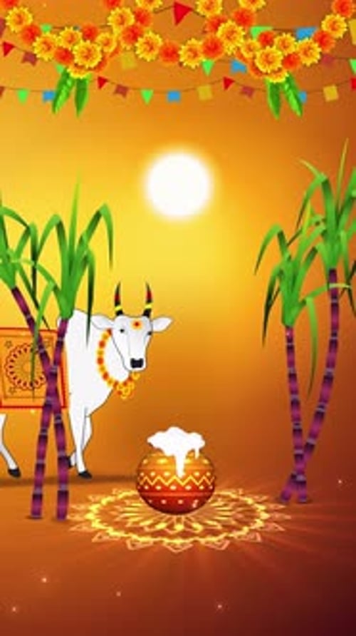 South India Tamilnadu Pongal Festival Background Vertical Version 02