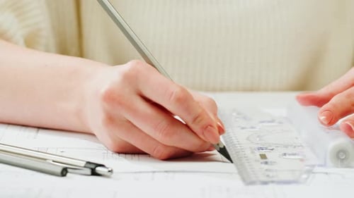 Architect Designer Drawing Plan Blueprint Closeup