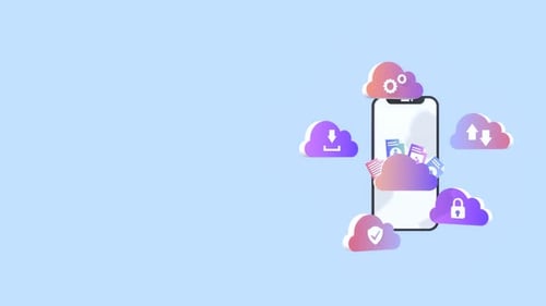 Cloud Computing Animation with Copy Space. Storage, Backup and Data Security.