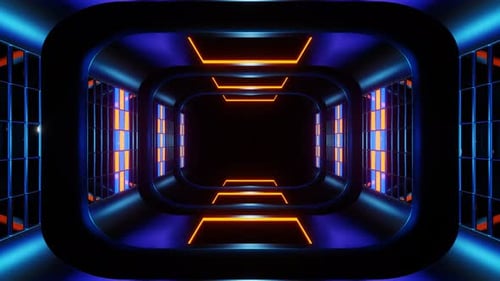 Blue And Orange Futuristic Fantasy Tunnel Background Vj Loop In 4K