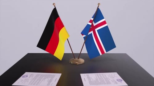 Germany and Iceland Flags at Negotiation Table