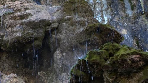 Waterfall splashing on rocky terrain in the wilderness of Idaho national park