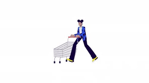 Person Pushing Shopping Cart Flat Design Animation