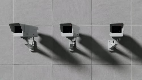 Seamless Loop 3d Animation of Classic Security CCTV Camera on Concrete Wall