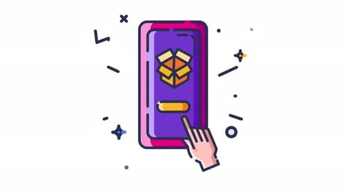 Flat Design Mobile App Installation Box Icon Click Animation