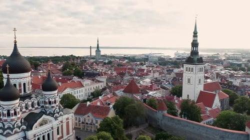 Stunning Aerial Shots Of Tallinn Cityscape Showcasing Historic Architecture, Estonia