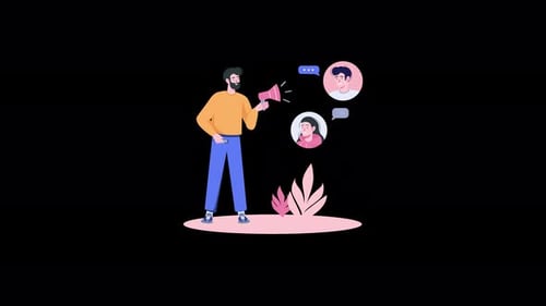 Flat Design Man Announcing to People Animation