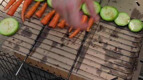 Grilled Vegetables Preparation: Carrots and Zucchini on Grill