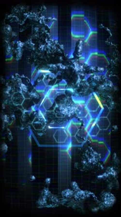 Futuristic Glitch Hexagon Grid Background with Organic Elements
