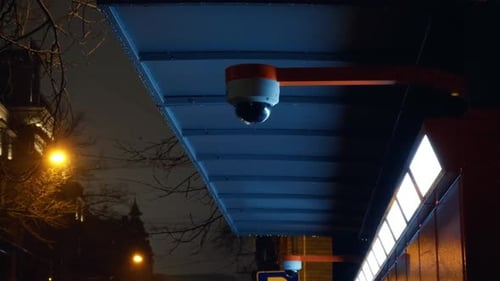 Nighttime Security Cctv Camera Records City Activities in the Evening