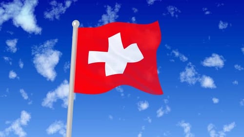 Waving Swiss Flag Animation with Blue Sky Background