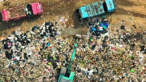 Garbage piles in landfills From an aerial view, Drone