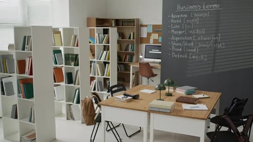 Empty Classroom for Migrant Students Learning Business English
