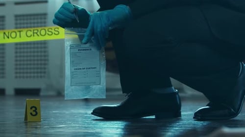 Gloved Hand Collects Evidence at Crime Scene