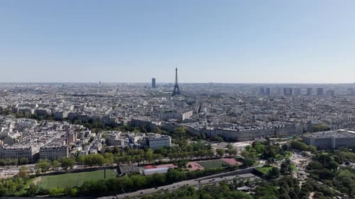 Aerial Panoramic View of Metropolis in Flat Landscape Buildings in Urban Boroughs and Famous Sights