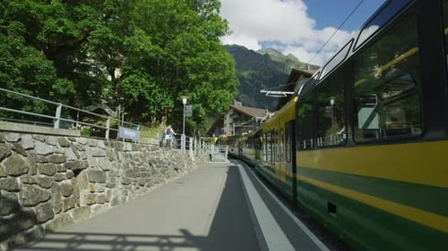 Train at Wengen station, Switzerland