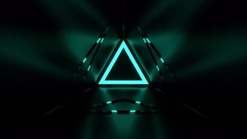 Purple And Turquoise Triangular Corridor With Bright Neon Flashes Background Vj Loop In 4K