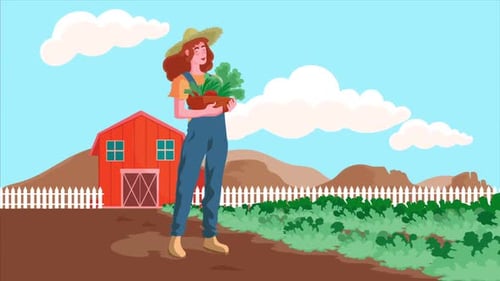 Animated Flat Design Farmer Harvesting Vegetables