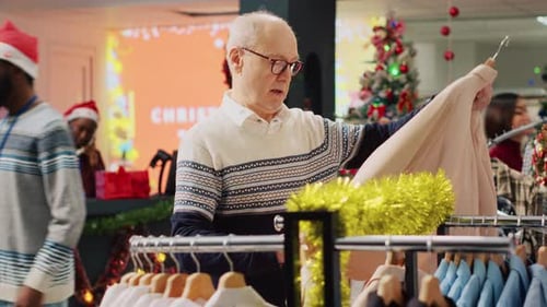 Senior Client in Festive Fashion Store