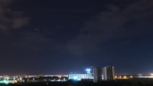 Night Works with Construction Site Area Development Multistorey Residential Building in Night Hours