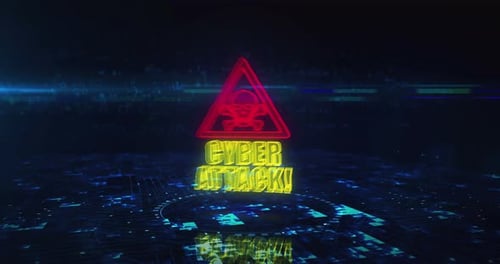 Futuristic Cyber Attack Warning Title with Glitch Effect