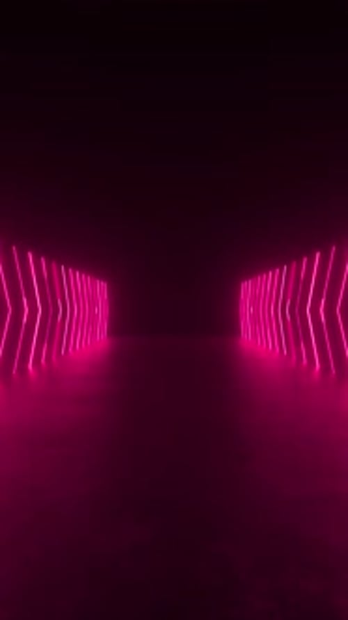 Explore a dark tunnel illuminated by vibrant pink neon lights in a futuristic 3D animation loop.