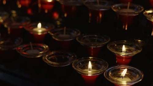 Red Wish And Pray Candles In A Catholic Church 05