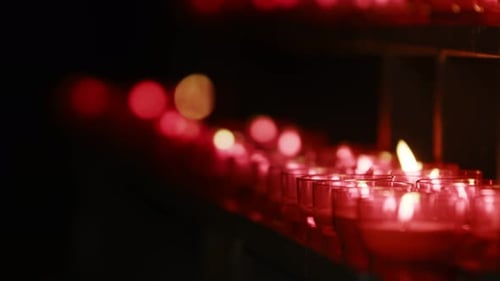 Red Wish And Pray Candles In A Catholic Church 14