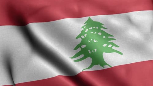 Waving Flag of Lebanon with Cedar Tree