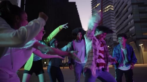 Dancing Young People Breakdancing in Street Hip Hop Dancer Practicing Dance Routine Performing