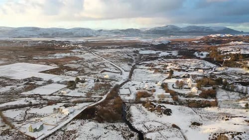 Aerial View of a Snow Covered Kilclooney By Portnoo Ireland