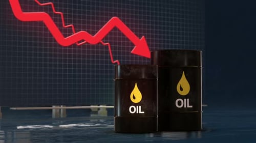 Oil Market Decline Chart with Falling Red Arrow – 3D Financial Animation