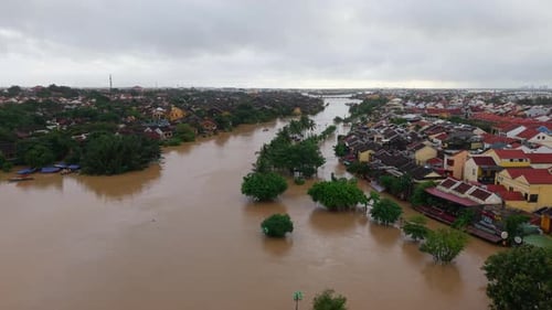 Flooded City Streets and Homes from Above