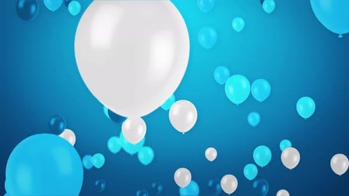 Beautiful Blue White Balloons Fly Air on Blue Sky with Alpha Channel