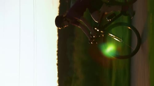 Cyclist riding bicycle at sunset