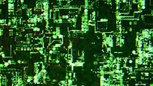 Futuristic Green Circuit Board Digital Glitch Loop Animation