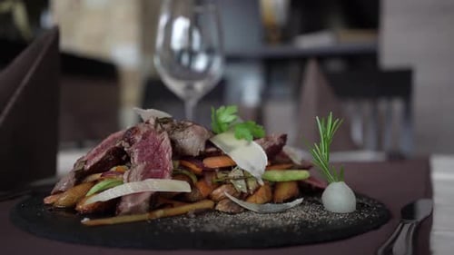 Delicious Steak and Vegetable Dish Presentation