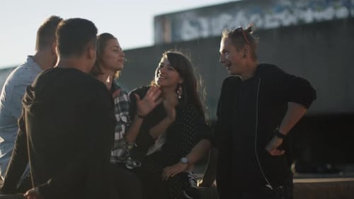 Friends Socializing Together in an Urban Environment