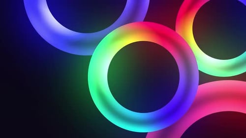 Dancing Dream: círculos de luz vibrantes sobre un lienzo de medianoche. Coloridos círculos flotantes o toros.