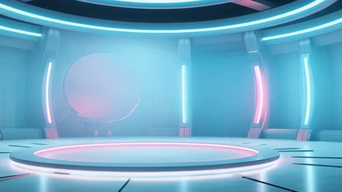 Animated Futuristic Neon Virtual Studio Stage Background Loop
