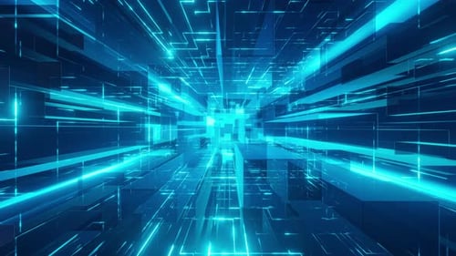 Futuristic Blue Data Grid Lines Tunnel Animation