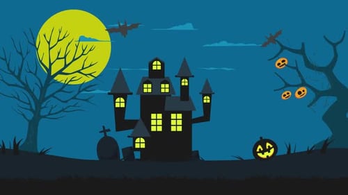 Animated Flat Design Halloween Spooky Night Scene