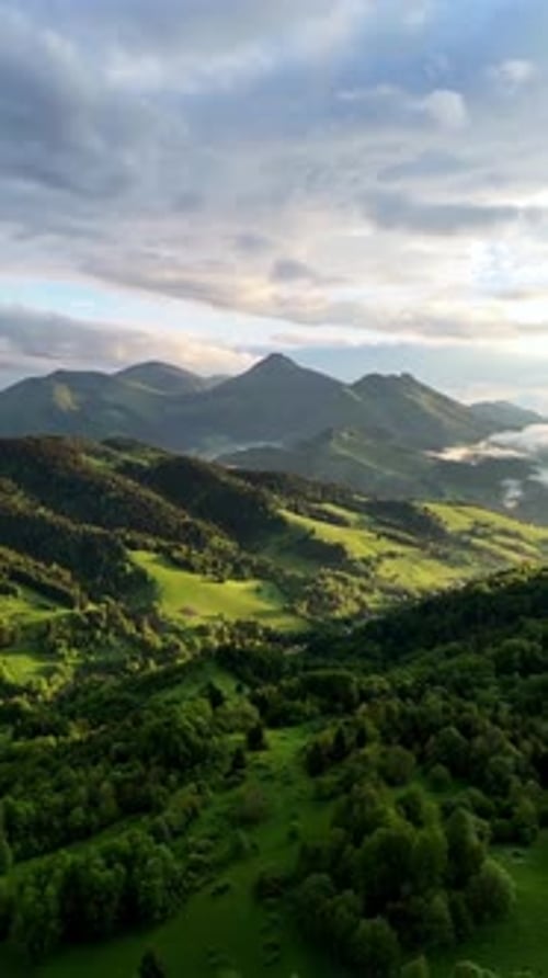 Aerial Drone View of Zazriva Slovakia Small Village Located in a Valley Near Mountains Covered with