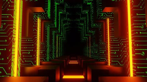 Orange And Green Chip Shapes Indoors Background Vj Loop In 4K