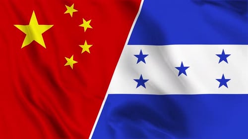China and Honduras National Flags Waving Diagonally Split