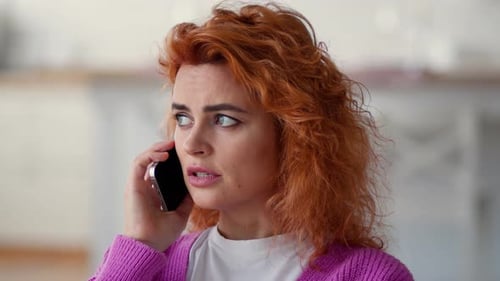 Close Anxiety Worried Sad Serious Frustrated Upset Caucasian Woman Lady Girl Indoor at Home Female