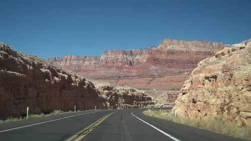 Driving on State Road in Dry Desert American Landscape, Driver's POV