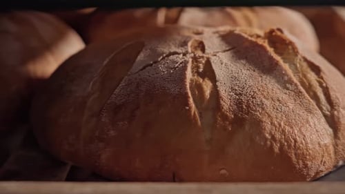 Freshly baked fragrant bread with a ruddy appetizing crust and an interesting pattern. Natural bread