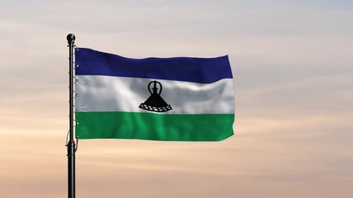 Lesotho Vibrant Flag Against a Serene Sky